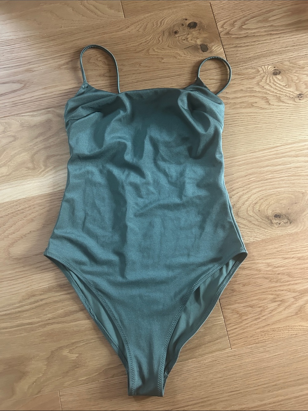 Olive Green One-Piece Swimsuit with Slim Straps